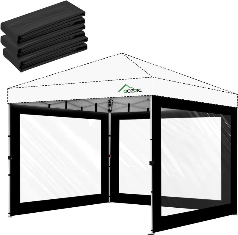 Acepic Clear Canopy Sidewalls for 10x10 Pop Up Tent, Transparent Window Curtain Cloth, 8 Mil PVC Enclosure Fabric with Zipper, 3Pack Sidewalls Only (Black) - Image 1